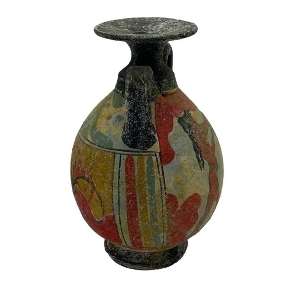 Vintage Greek 2 Side Handmade Greek Minoan Amphora Akrotiri Boxer Vase